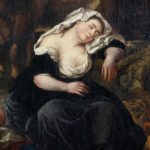 Gemälde: eine schlafende Frau lehnt sich auf ihren Arm