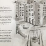 Blatt mit text und Zeichnung von Häusern
