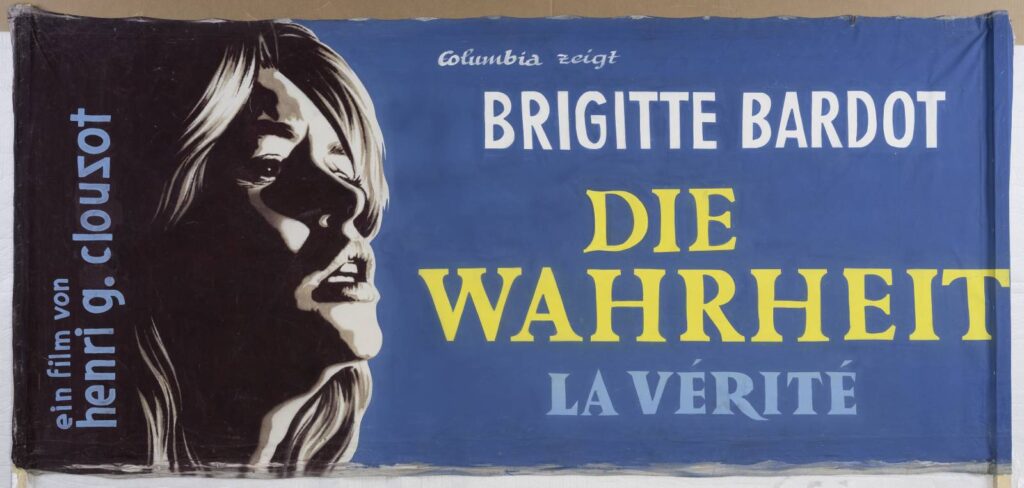 Filmplakat, rechts Abbildung einer Frau, Text: Brigitte Bardot: Die Wahrheit/la verite