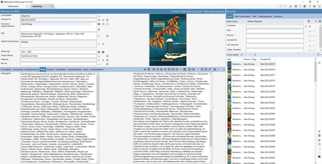 Screenshot des Datenbankeintrags zum Neckermannkatalog