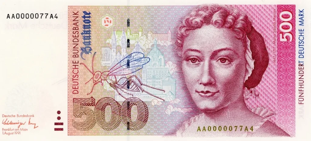 500-DM Geldschein mit dem Bild von Sybilla Maria Merian